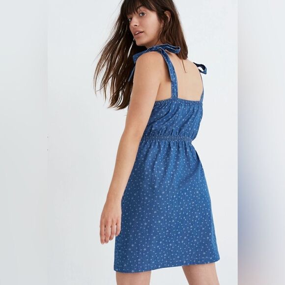 MADEWELL Denim Tie-Strap Button-Front Sundress in Star Jacquard Sz 0 - Picture 10 of 12